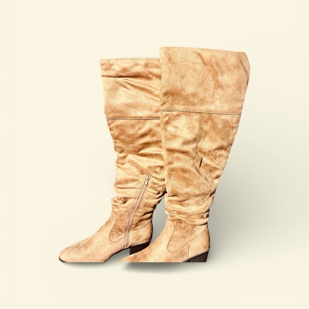 Tan Suede Knee-High Boots